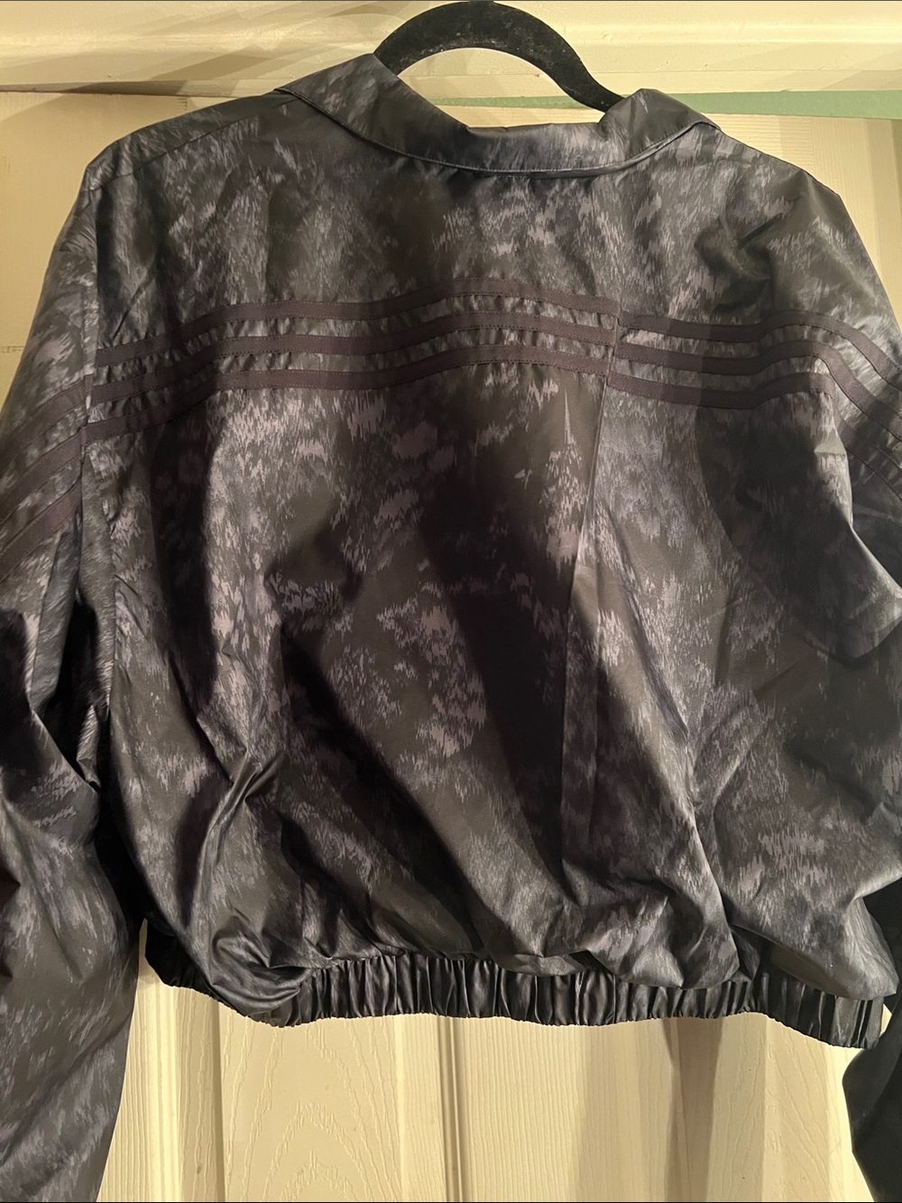 adidas Black Cropped Bomber Jacket with Subtle Marbled Print wide legged pants - Picture 6 of 8